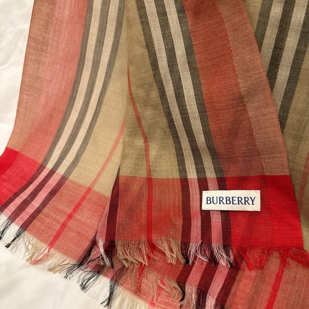 Burberry Red and Brown Checkered Scarf